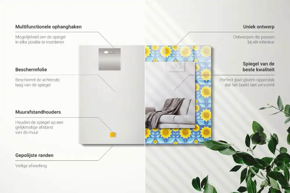 Tiskano pravokotne ogledalo Vzorec listov sončnic