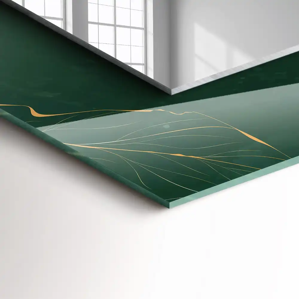 Pravokotne ogledalo s potiskanim okvirjem Zeleni listi zlata