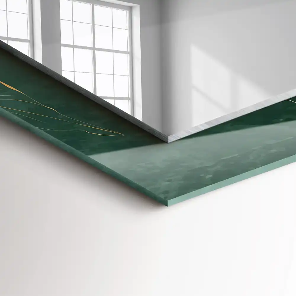 Pravokotne ogledalo s potiskanim okvirjem Zeleni listi zlata