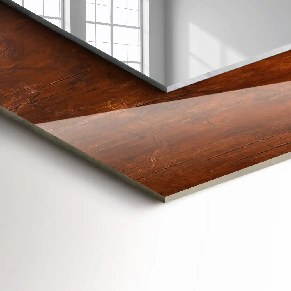 Pravokotne ogledalo s potiskanim okvirjem Stara lesena miza