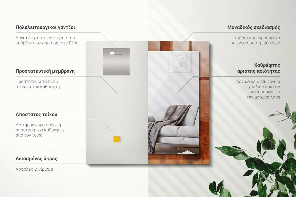 Pravokotne ogledalo s potiskanim okvirjem Stara lesena miza