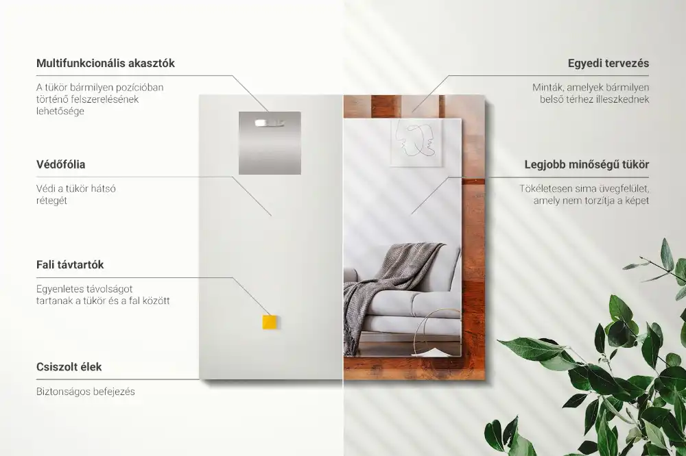 Pravokotne ogledalo s potiskanim okvirjem Stara lesena miza