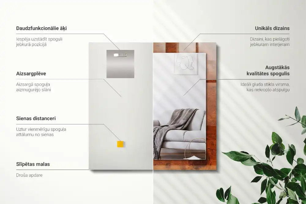 Pravokotne ogledalo s potiskanim okvirjem Stara lesena miza