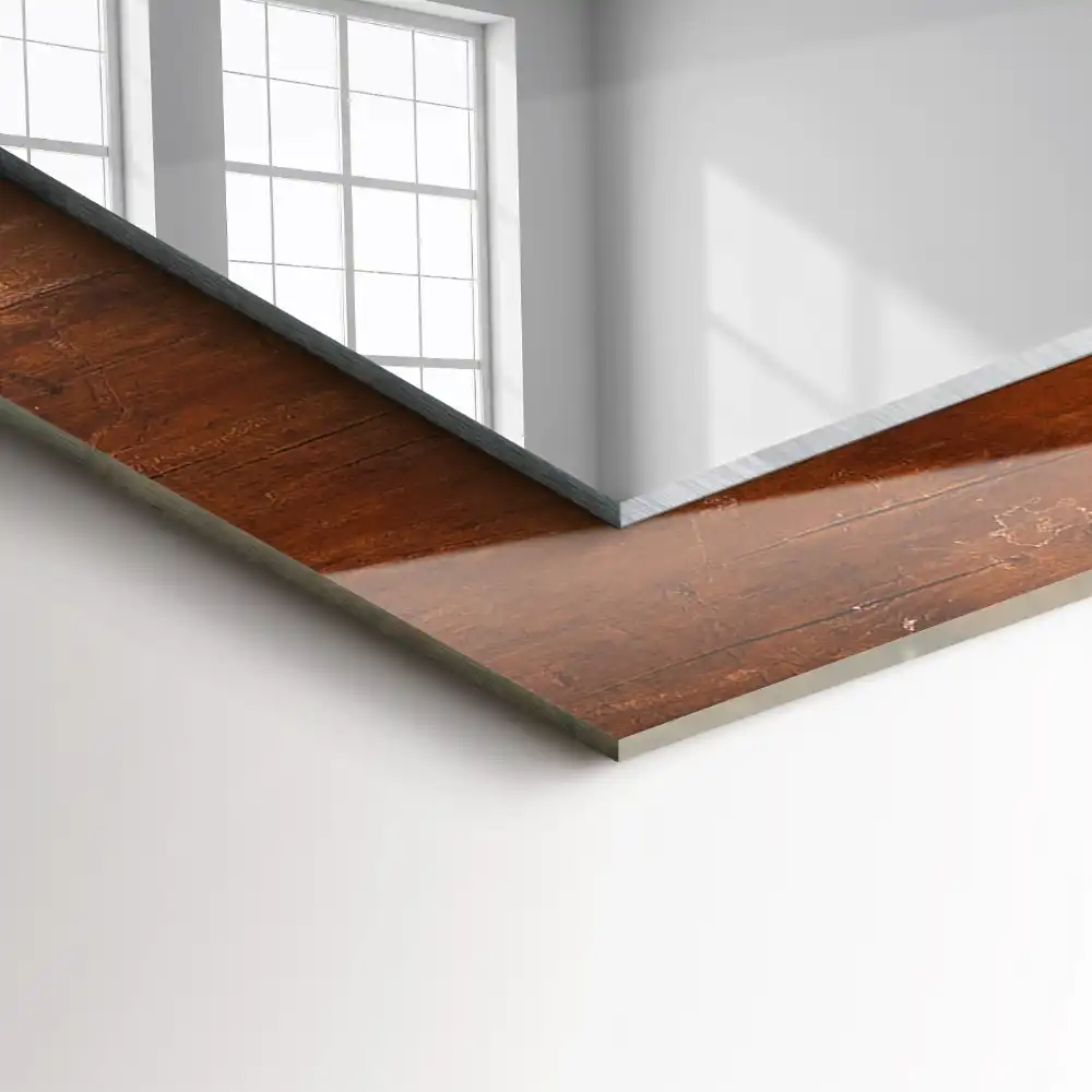 Pravokotne ogledalo s potiskanim okvirjem Stara lesena miza