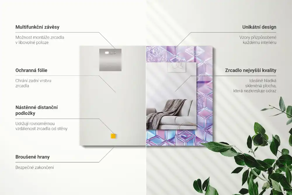 Pravokotne okrasno ogledalo Prozorne barvne kocke