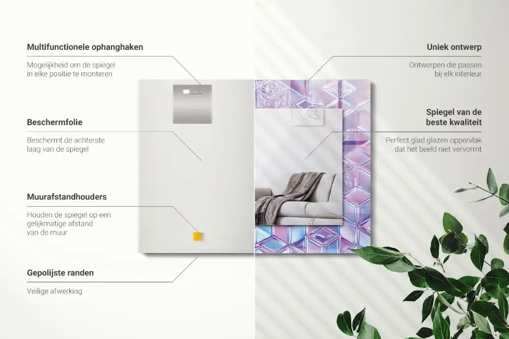 Pravokotne okrasno ogledalo Prozorne barvne kocke