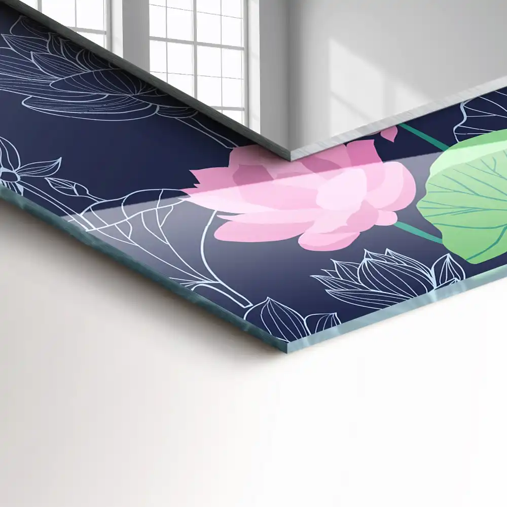 Pravokotne ogledalo s potiskanim okvirjem Rožnati lotosovi cvetovi