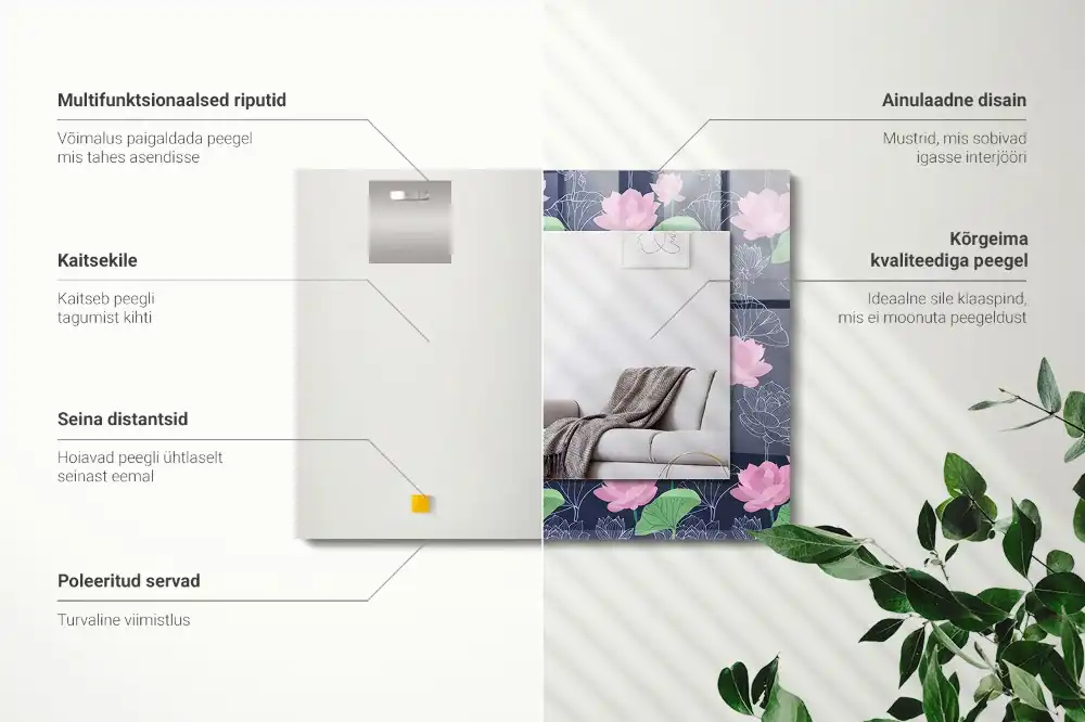 Pravokotne ogledalo s potiskanim okvirjem Rožnati lotosovi cvetovi