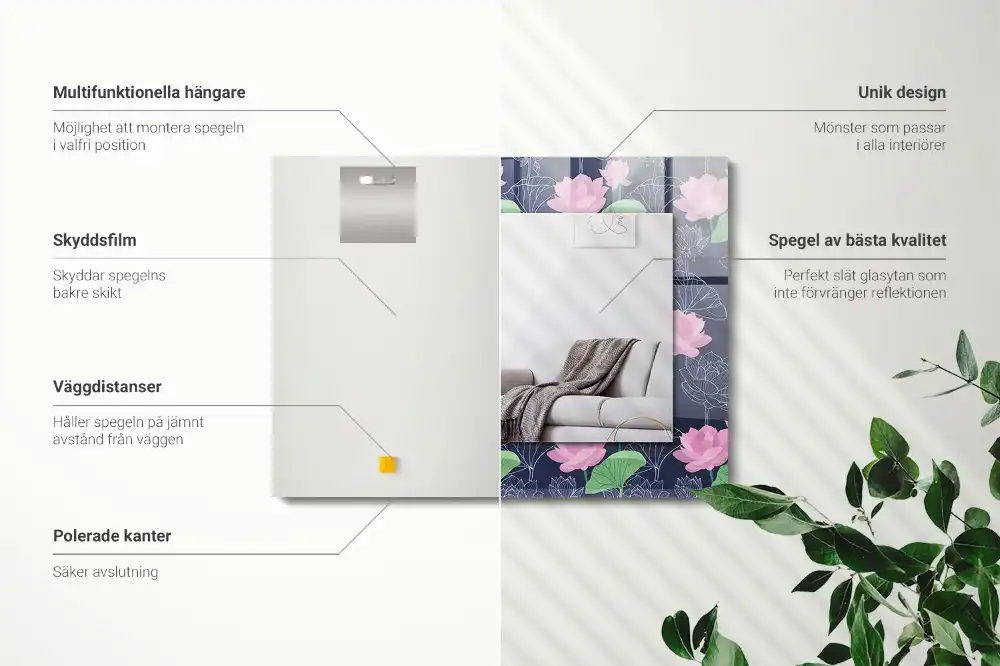 Pravokotne ogledalo s potiskanim okvirjem Rožnati lotosovi cvetovi