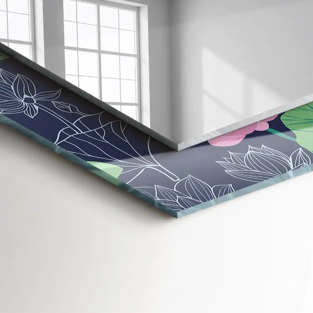 Pravokotne ogledalo s potiskanim okvirjem Rožnati lotosovi cvetovi