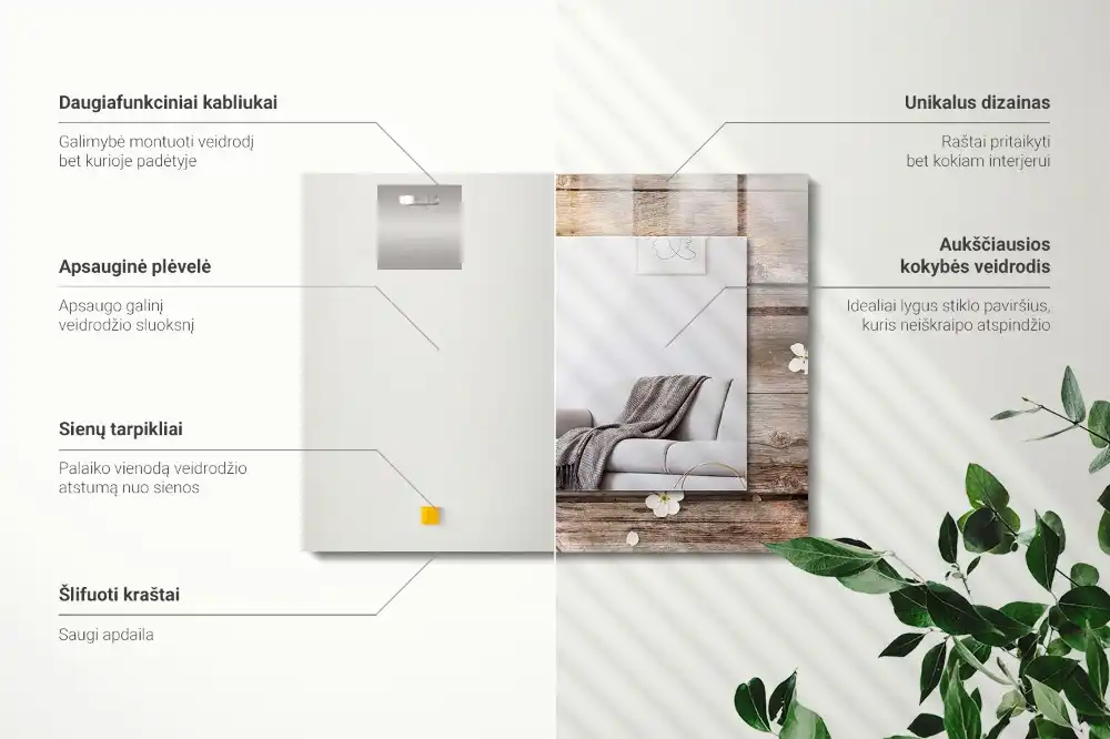 Pravokotne okrasno ogledalo Rože na lesu