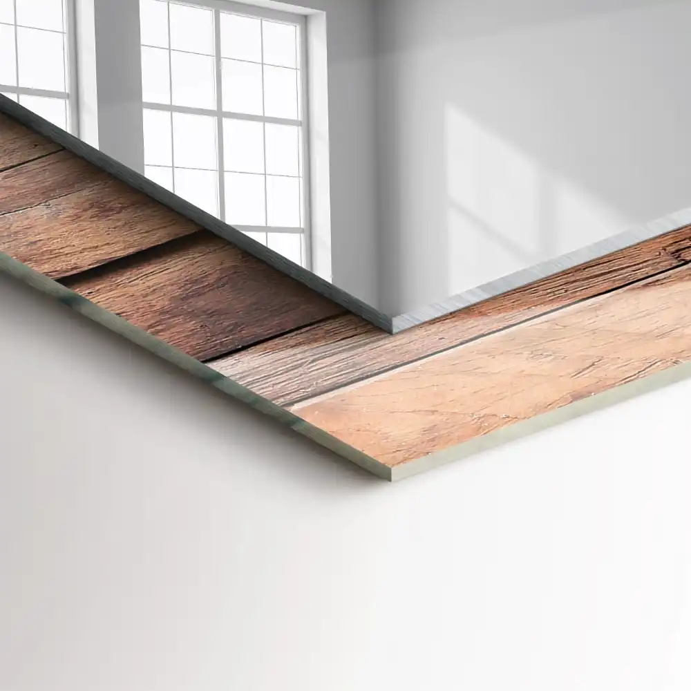 Pravokotne ogledalo s potiskanim okvirjem Lesena stenska plošča