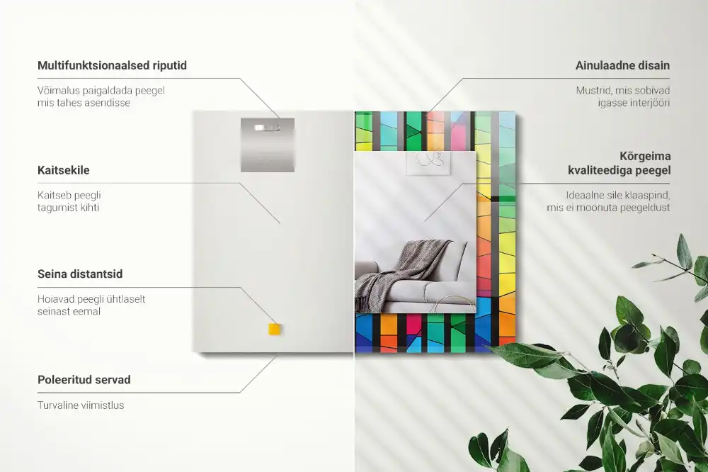 Pravokotne okrasno ogledalo Barvite vitražne črte