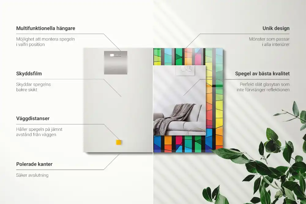 Pravokotne okrasno ogledalo Barvite vitražne črte