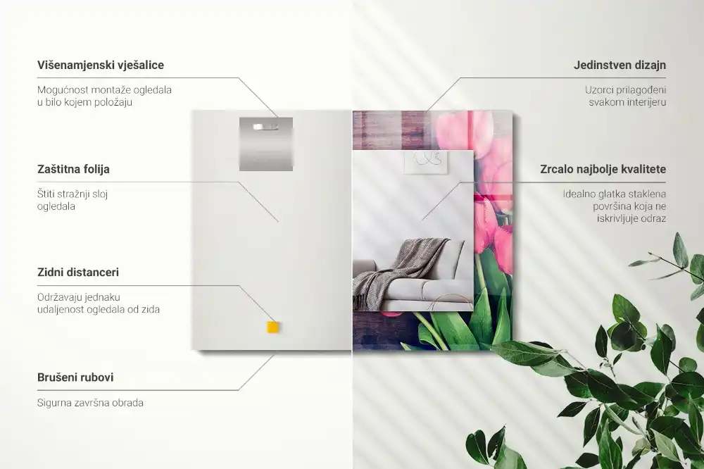 Tiskano pravokotne ogledalo Roza tulipani les