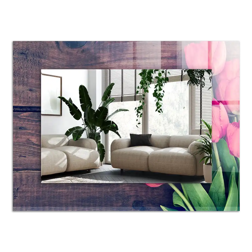 Tiskano pravokotne ogledalo Roza tulipani les