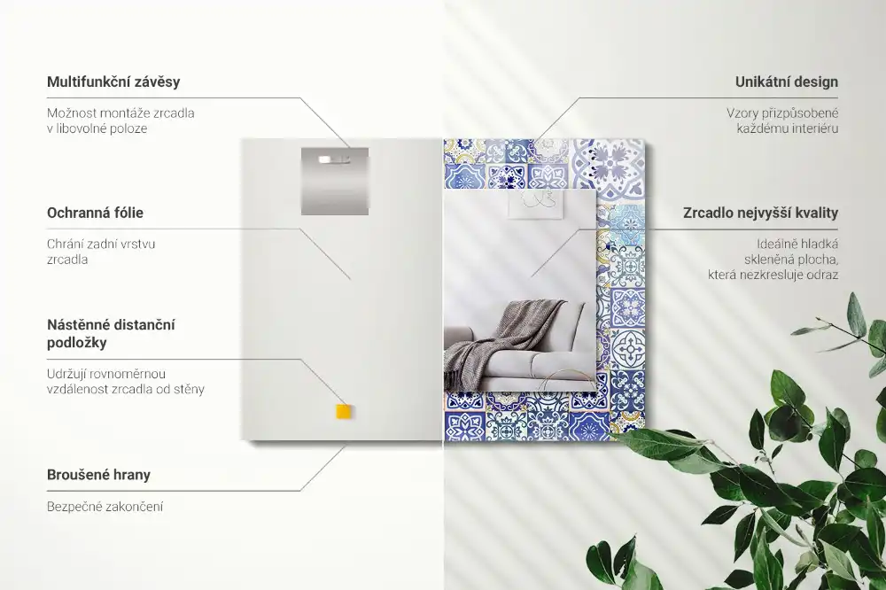 Pravokotne okrasno ogledalo Barvite mozaične ploščice