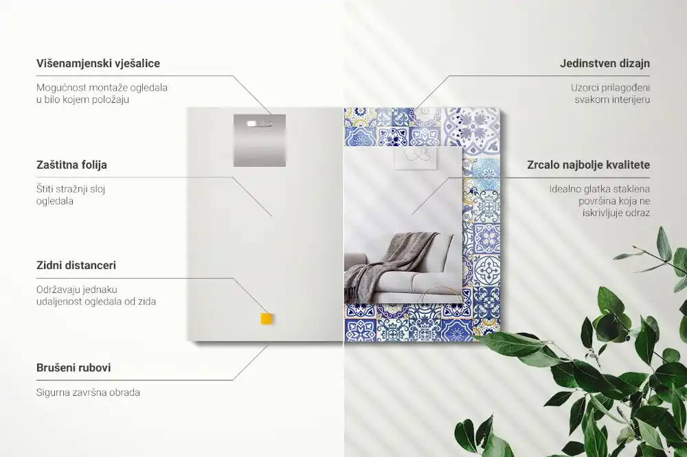 Pravokotne okrasno ogledalo Barvite mozaične ploščice