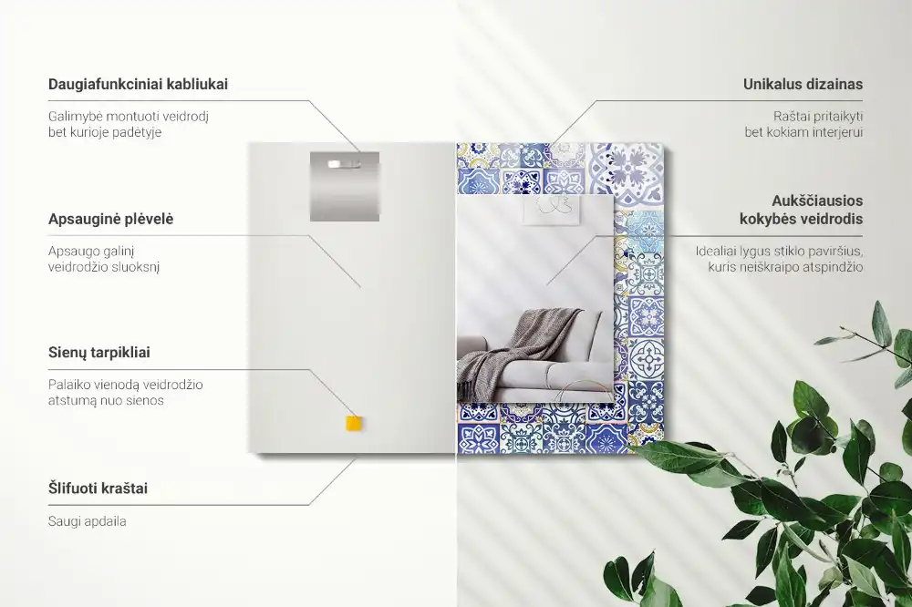 Pravokotne okrasno ogledalo Barvite mozaične ploščice