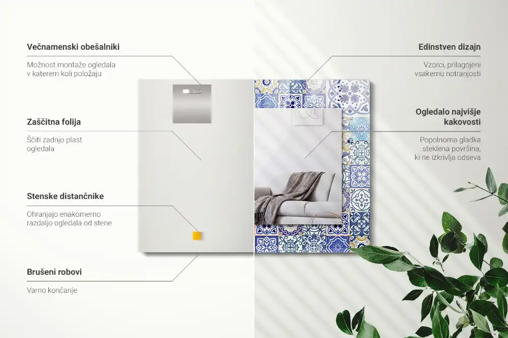 Pravokotne okrasno ogledalo Barvite mozaične ploščice