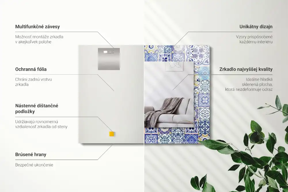 Pravokotne okrasno ogledalo Barvite mozaične ploščice