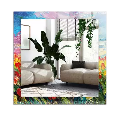 Tiskano pravokotne ogledalo Polje tulipanov