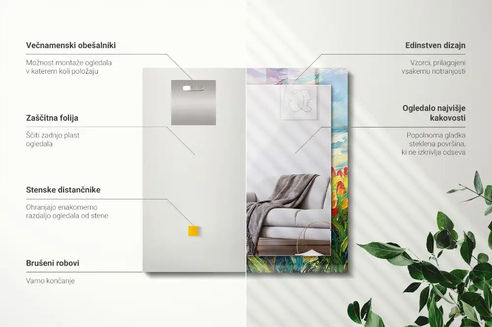 Tiskano pravokotne ogledalo Polje tulipanov