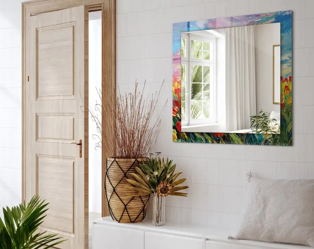 Tiskano pravokotne ogledalo Polje tulipanov