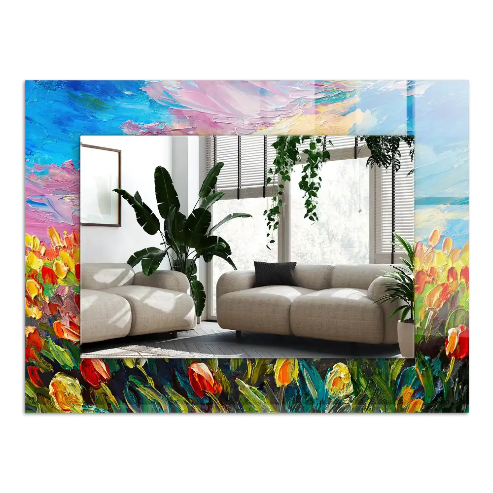 Tiskano pravokotne ogledalo Polje tulipanov