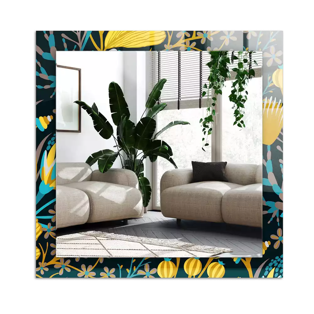 Pravokotne ogledalo s potiskanim okvirjem Vzorci cvetja in listov