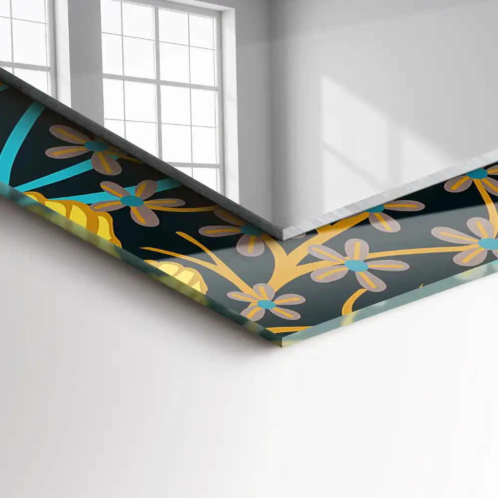 Pravokotne ogledalo s potiskanim okvirjem Vzorci cvetja in listov