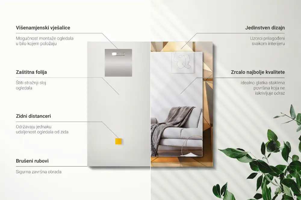 Pravokotne okrasno ogledalo Zlati geometrijski vzorci