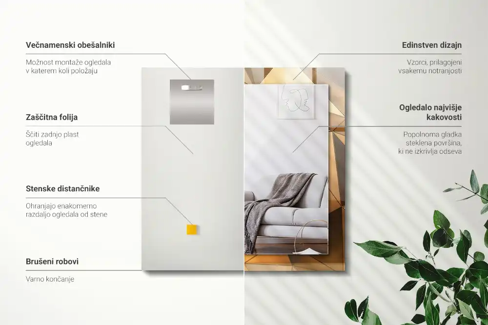 Pravokotne okrasno ogledalo Zlati geometrijski vzorci