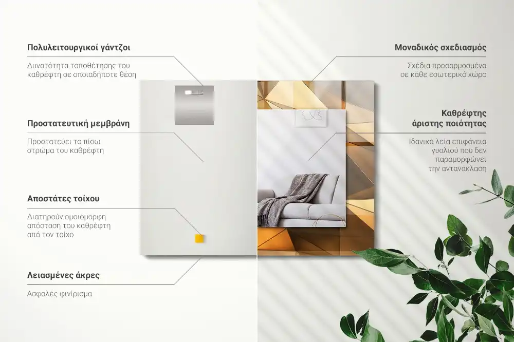 Pravokotne okrasno ogledalo Zlati geometrijski vzorci