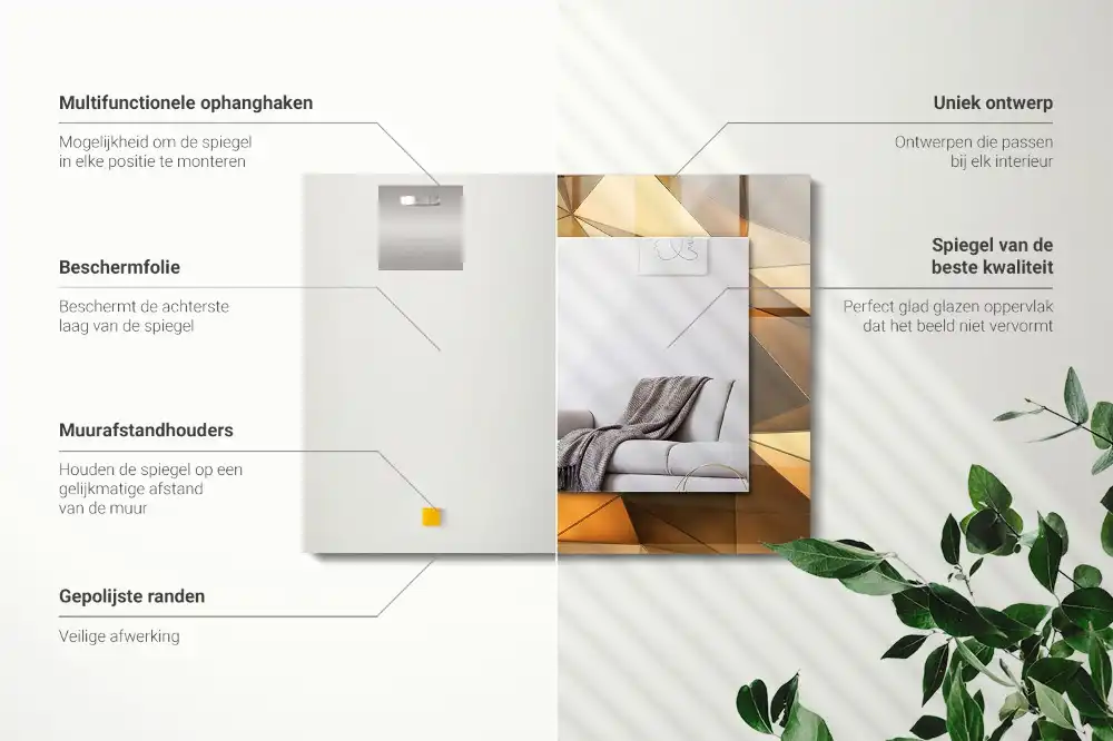 Pravokotne okrasno ogledalo Zlati geometrijski vzorci