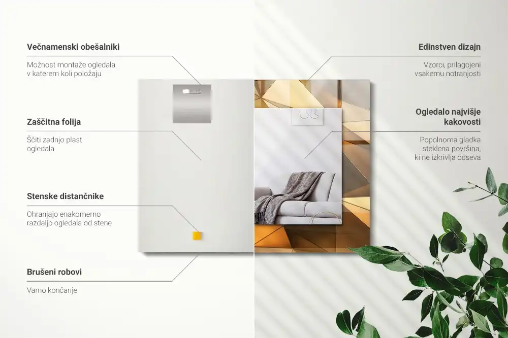 Pravokotne okrasno ogledalo Zlati geometrijski vzorci