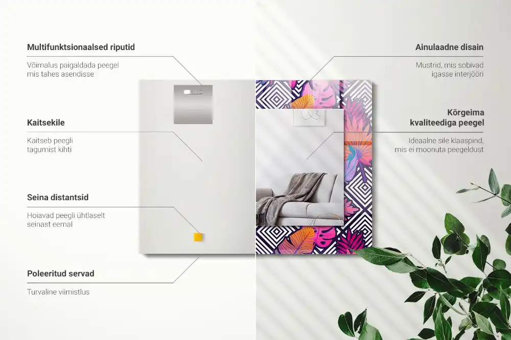 Tiskano pravokotne ogledalo Barviti tropski listi