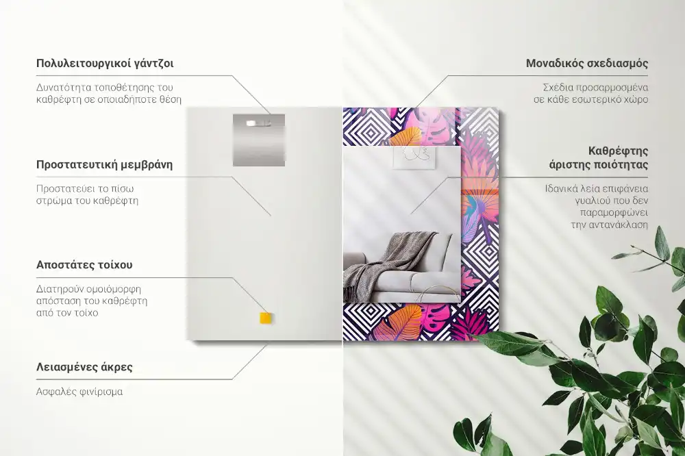 Tiskano pravokotne ogledalo Barviti tropski listi