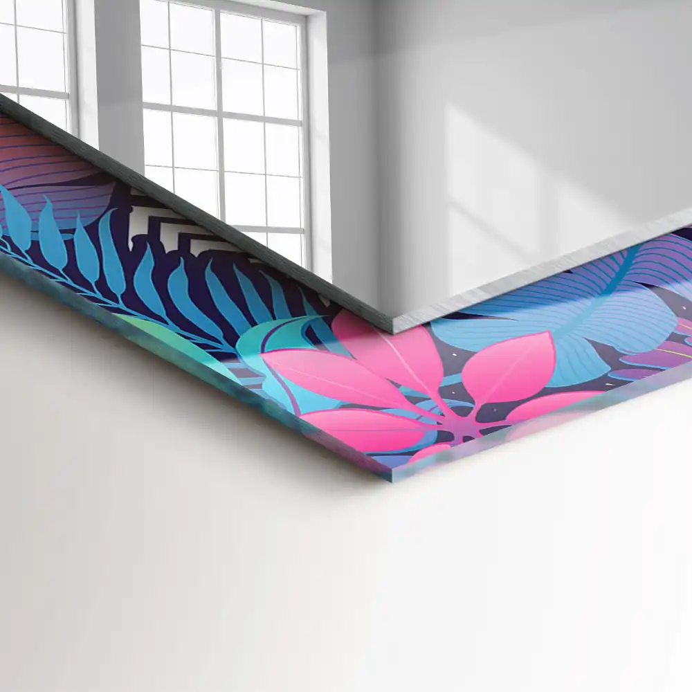 Tiskano pravokotne ogledalo Barviti tropski listi