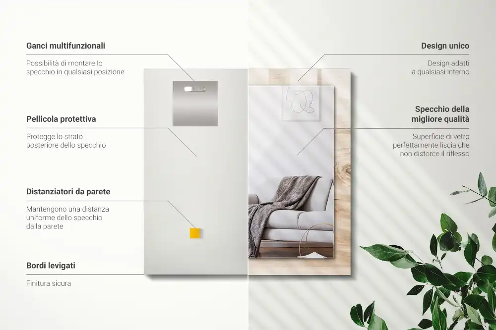 Pravokotne ogledalo s potiskanim okvirjem Les z grčami