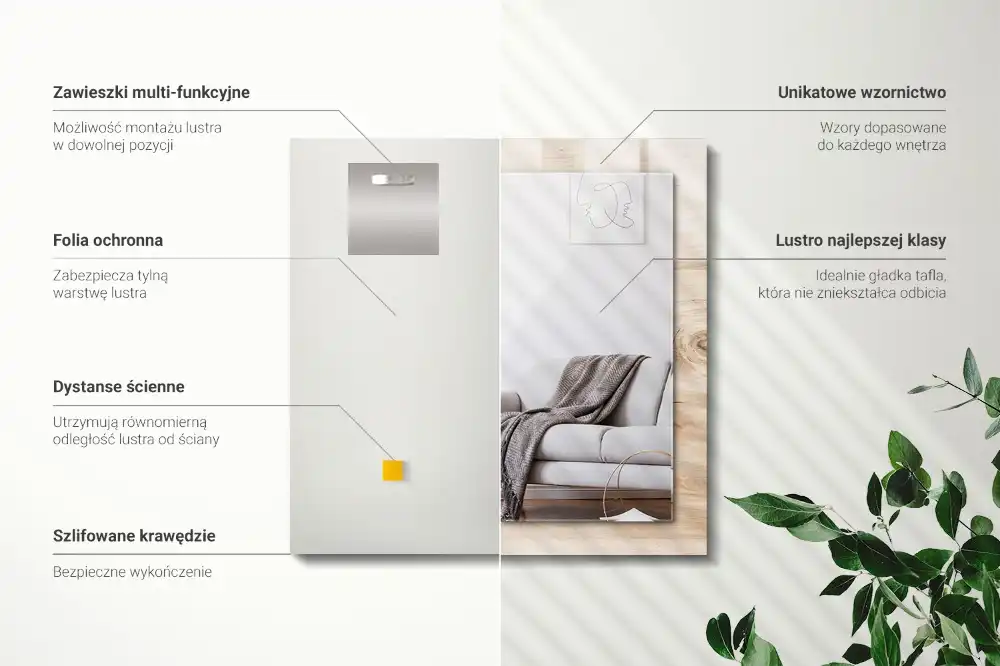 Pravokotne ogledalo s potiskanim okvirjem Les z grčami