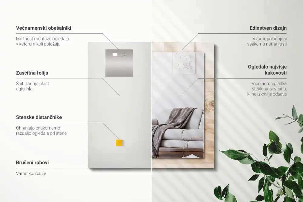 Pravokotne ogledalo s potiskanim okvirjem Les z grčami