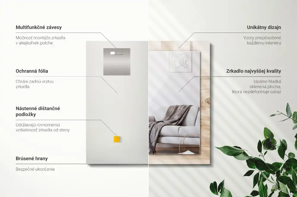 Pravokotne ogledalo s potiskanim okvirjem Les z grčami