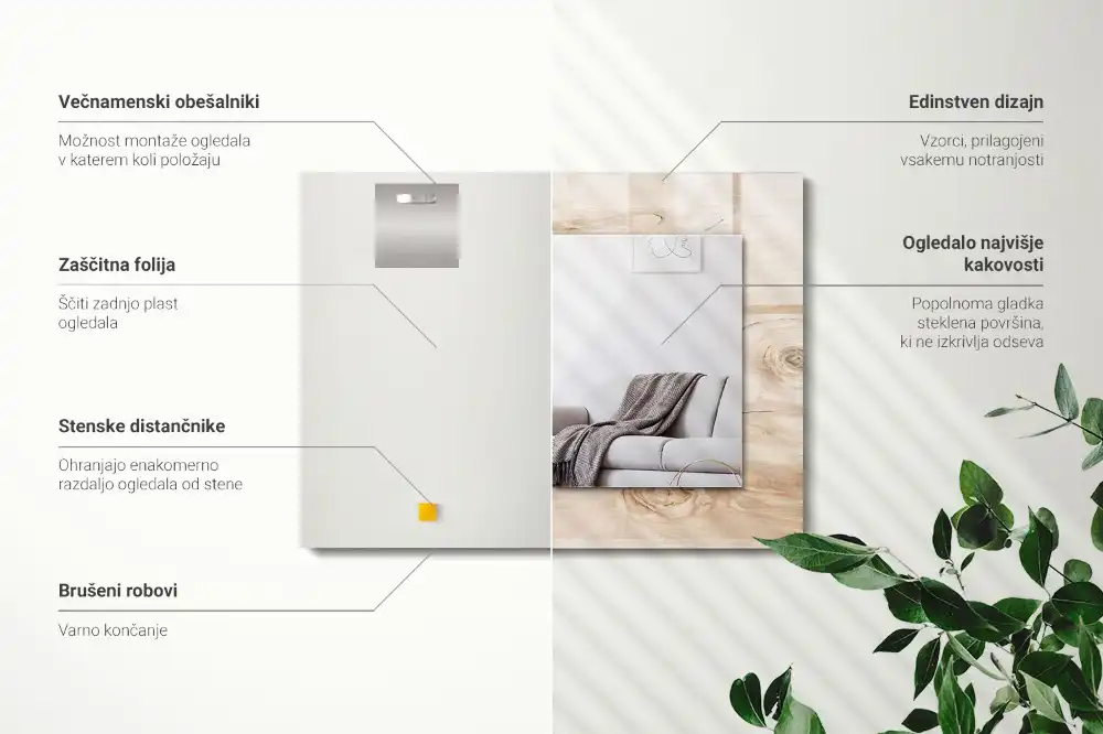 Pravokotne ogledalo s potiskanim okvirjem Les z grčami