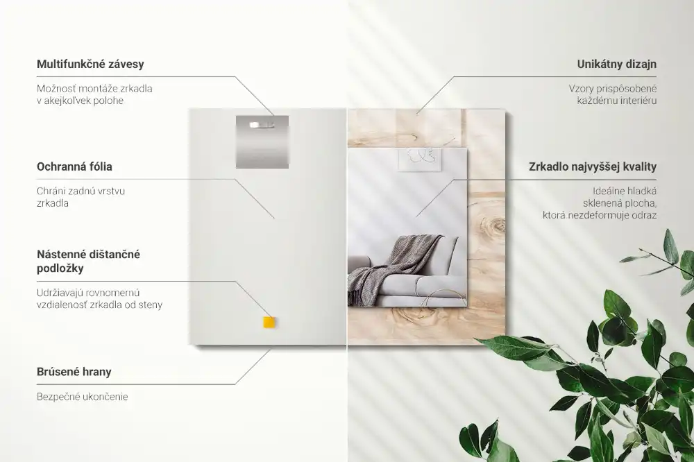 Pravokotne ogledalo s potiskanim okvirjem Les z grčami