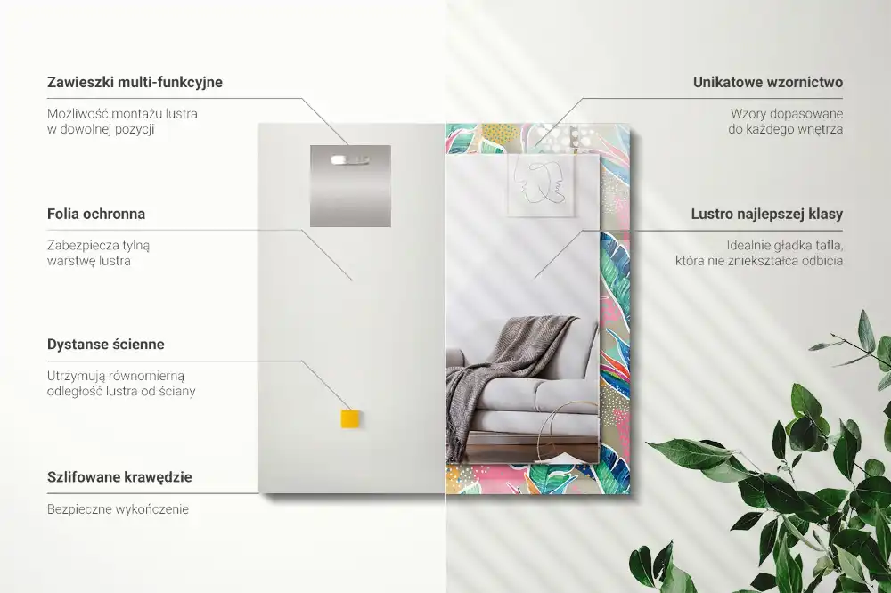 Pravokotne okrasno ogledalo Rože in listi