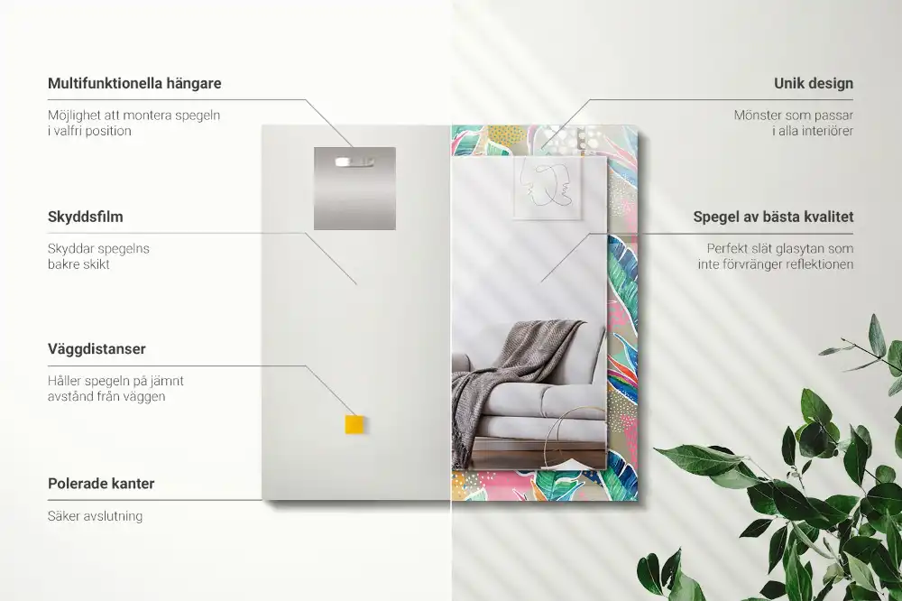 Pravokotne okrasno ogledalo Rože in listi