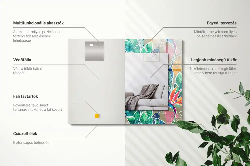 Pravokotne okrasno ogledalo Rože in listi