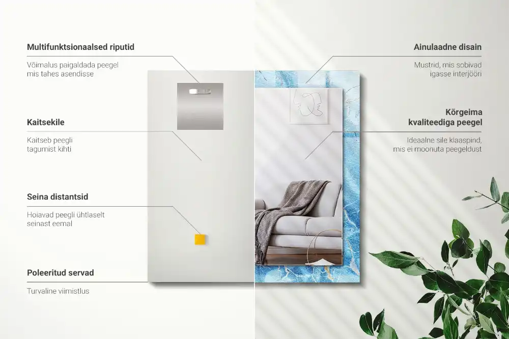 Tiskano pravokotne ogledalo Vzorec modrega marmorja