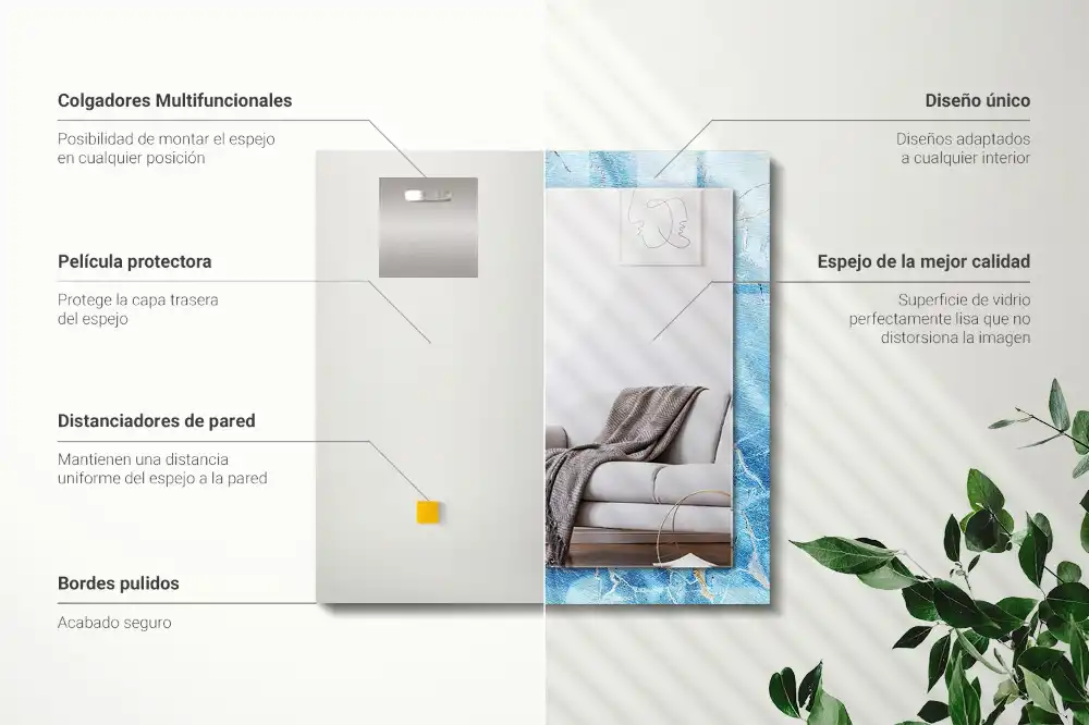 Tiskano pravokotne ogledalo Vzorec modrega marmorja